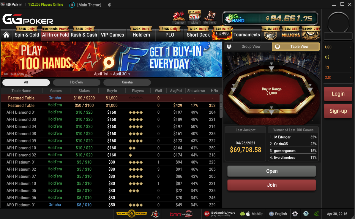 Join All-in or Fold cash game tables for some fast-paced non-stop action
